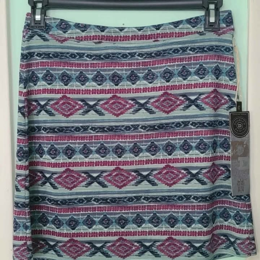 Double D Ranch Geometric Patterned Skirt - Pink, Blue, White